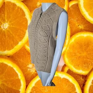 Woolrich Women's Khaki Cotton Davon Full Zip Knit Fisherman Sweater Vest Size L